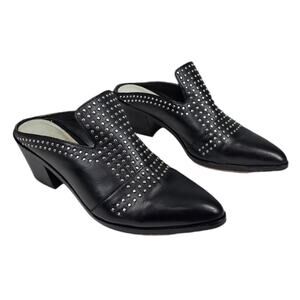 1.STATE WOMEN’S LEATHER STUDDED POINTED TOE MULES – BLACK – SIZE 6.5M – 2" HEEL